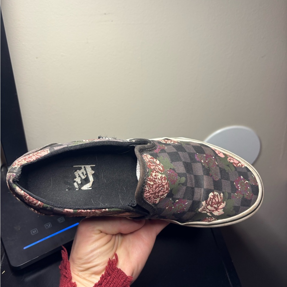 Vans Floral Checkered Slip-On Sneakers - Black and Pink - Picture 3 of 5